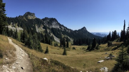 Panoramic view of mountain bike trail win-4 - majestic nature scenery perspective rugged