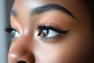 Obraz premium Close-up view of expressive eyes highlighting beautiful makeup details and natural beauty