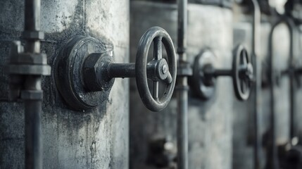 Steel industrial drill machine base and lever controls in macro view