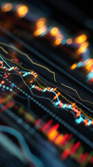 Business and financial stock market, Economic graph with diagrams, bitcoin and cryptocurrency, Futures, Business investment and stock trading on dark background - Generated by Generative A