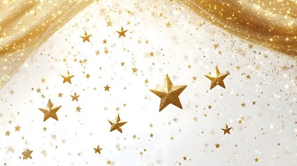 Shining golden stars scattered across a shimmering abstract, festive background, evoking joy and celebration.