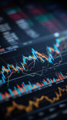 Business and financial stock market, Economic graph with diagrams, bitcoin and cryptocurrency, Futures, Business investment and stock trading on dark background - Generated by Generative A