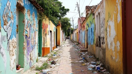 Colorful alleyway with graffiti and trash (1)