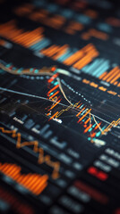 Business and financial stock market, Economic graph with diagrams, bitcoin and cryptocurrency, Futures, Business investment and stock trading on dark background - Generated by Generative A