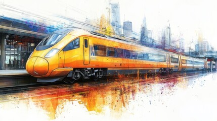 Fototapeta premium An orange high speed train arrives at the station