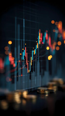 Business and financial stock market, Economic graph with diagrams, bitcoin and cryptocurrency, Futures, Business investment and stock trading on dark background - Generated by Generative A