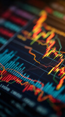 Business and financial stock market, Economic graph with diagrams, bitcoin and cryptocurrency, Futures, Business investment and stock trading on dark background - Generated by Generative A