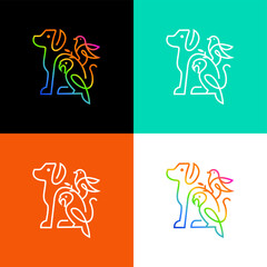 monoline dog logo combined with parrot and colibri logo