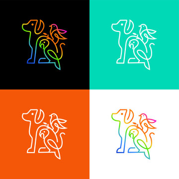 monoline dog logo combined with parrot and colibri logo