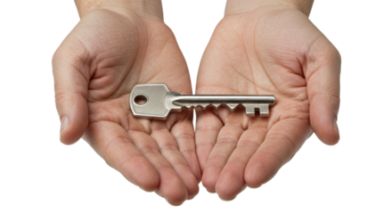 Isolated Pair of Hands Holding Key for Opportunity and Access