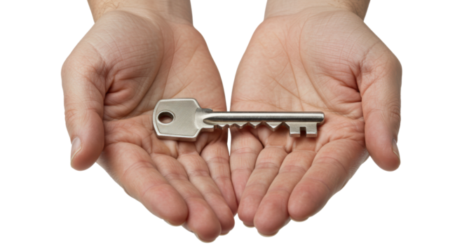 Isolated Pair of Hands Holding Key for Opportunity and Access