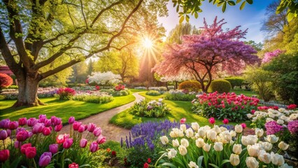 Naklejka premium Blooming Garden Path in Spring