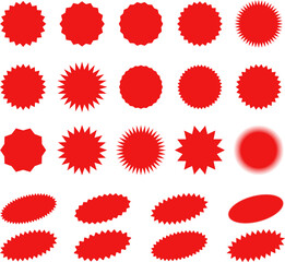 Starburst sticker set - collection of special offer sale oval and round shaped sunburst labels and badges. Promo stickers with star edges.