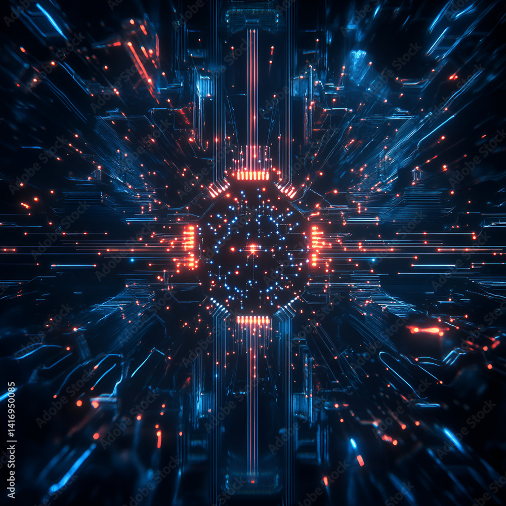 Poster futuristic data burst visualization digital space abstract art neon environment 3d perspective techn