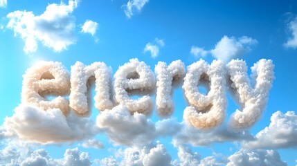 Naklejka premium Sky Formed Word 'energy' in Clouds with a Bright Blue Sky