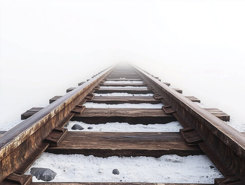 Surreal Railway Scene with Foggy Vanish