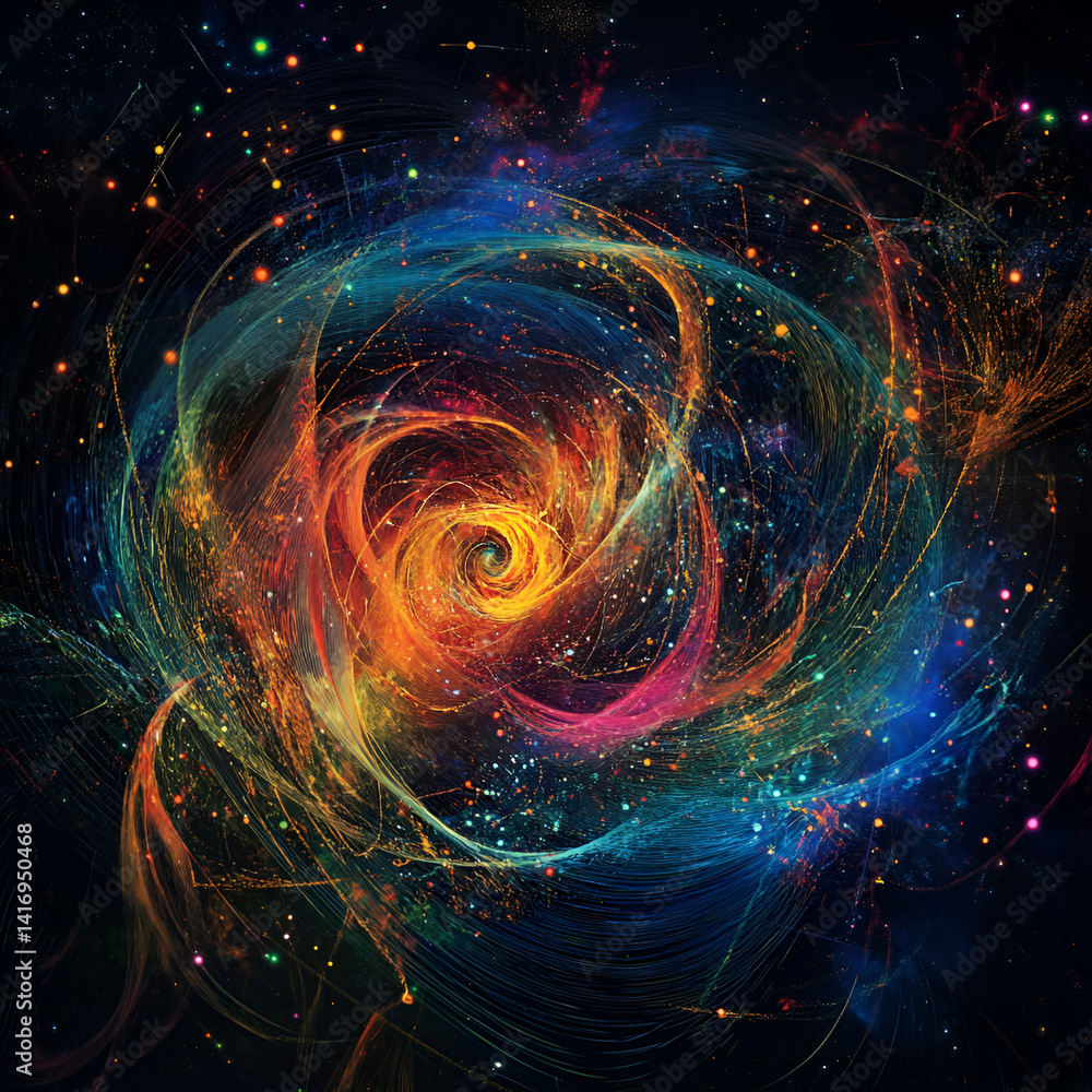 Poster cosmic swirl event colorful abstract art in a dark space environment captivating visuals from a uniq