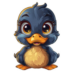 Fototapeta premium Cute cartoon duck, a funny night bird illustration with big eyes