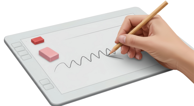 Isolated Hand Drawing on Graphic Tablet with Pencil and Erasers for Digital Art - Powered by Adobe