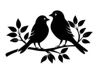 2 Birds on a Branch Silhouette Vector Design, Love Birds SVG