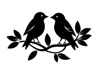 2 Birds on a Branch Silhouette Vector Design, Love Birds SVG