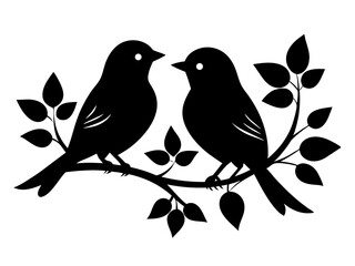 2 Birds on a Branch Silhouette Vector Design, Love Birds SVG