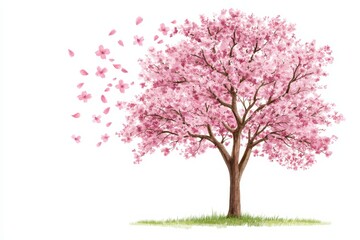 Obraz premium Beautiful cherry blossom tree in bloom with petals falling down