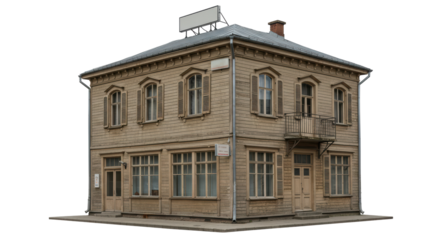 Isolated Old Corner Store Building with Balcony