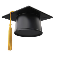 A graduation cap with a tassel is shown in the image against a black background in a simple rendering
