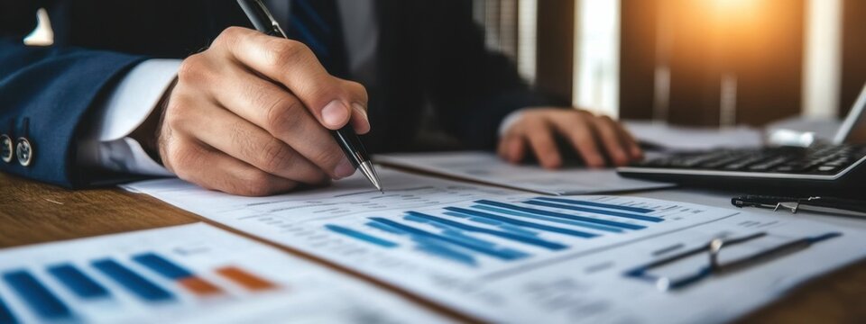 Detailed analysis and report preparation in a corporate workspace during afternoon hours