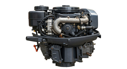 Isolated Black Outboard Boat Motor Engine