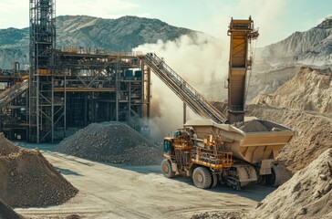 Heavy machinery loading limestone and clay into