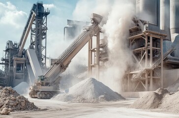 Heavy machinery loading limestone and clay into