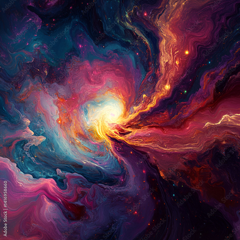 Poster cosmic explosion of colorful nebula deep space digital art vast universe artistic perspective celest