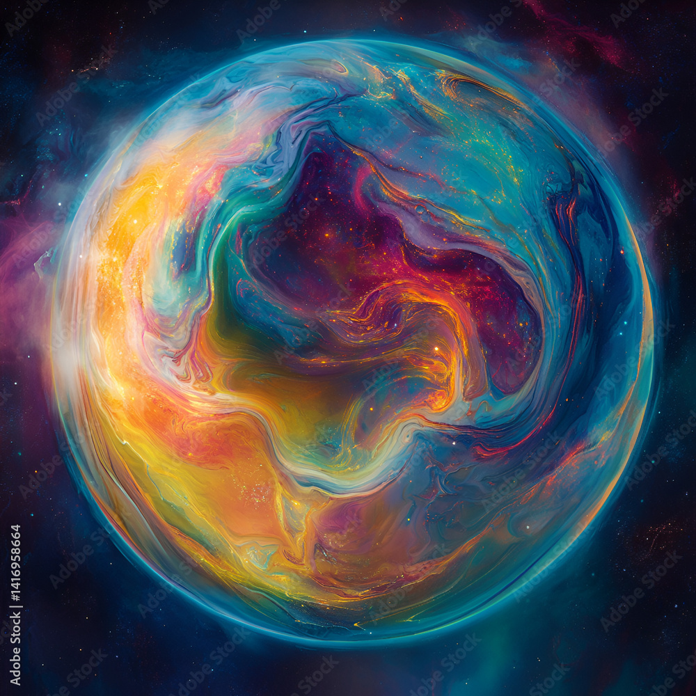 Poster cosmic nebula exploration outer space digital art vibrant colors abstract view stellar concepts