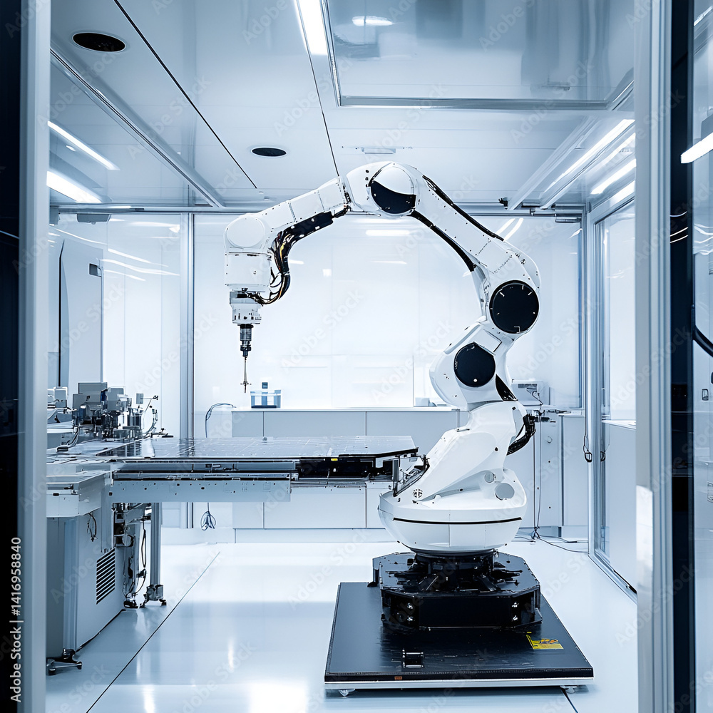 Aufkleber robotic arm automation in high-tech lab industrial robotics advanced manufacturing environment