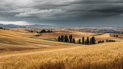 Obraz premium A panoramic view of a golden wheat field -3 - growth peaceful abundance wellness organic