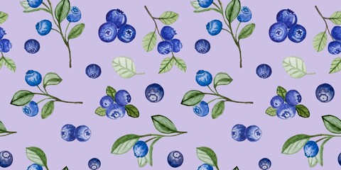 Watercolor Blueberry Pattern on a Light Purple Background