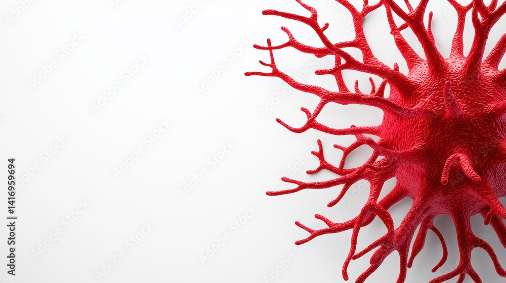 Poster vivid red virus particle with intricate surface texture and detail
