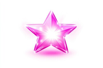 Obraz premium A pink, 3D, glowing star with a white, light-burst center