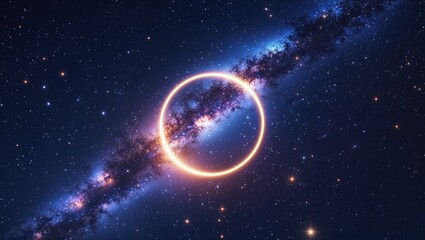 Starry sky with a soft glowing ring of light forming in the center like a galaxy