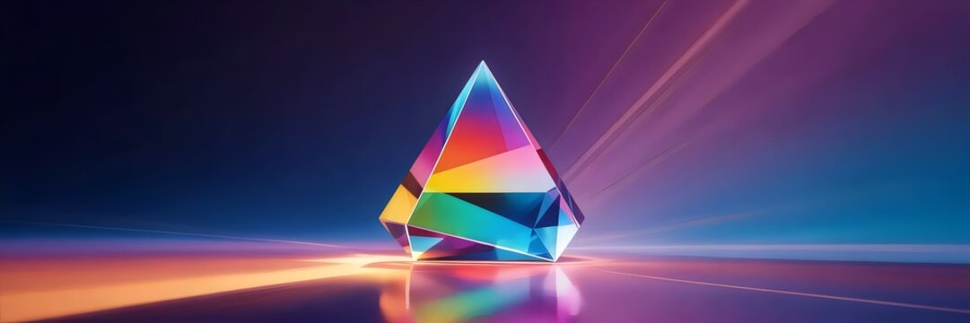 Vertical prism on reflective surface with vibrant spectrum – Ideal for science visuals, design inspiration, or educational content