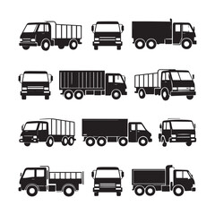 Truck collection with a simple silhouette style white Background.