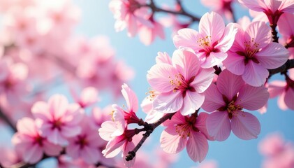 Fototapeta premium Vibrant sakura blooms, full coverage, stylized pattern, floral pattern, red flower