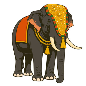 Kerala Festival Elephant Illustration, Traditional Decorated Indian Elephant Vector Art