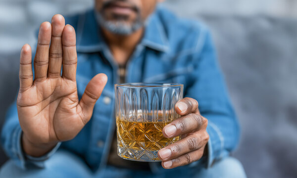 Health care alcoholism drunk, fatigue asian young man hand holding glass of whiskey, alone depressed male drink booze on sofa at home. Treatment of alcohol addiction, suffer abuse problem alcoholism.