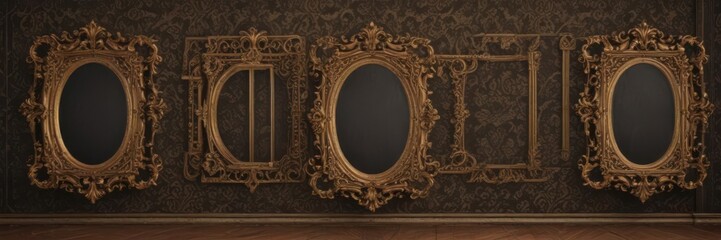 Obraz premium Ornate vintage frames with damask backdrop; intricate details create luxurious feel , pattern, rococo, texture background