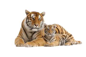 Obraz premium lovely mom tiger and baby tiger isolated on white