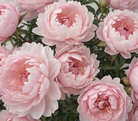 Tight cluster of blush pink peonies, soft background , vibrant, macro