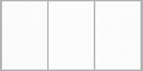 Grid graph paper pattern background set. Notebook line dot texture. Vector illustration